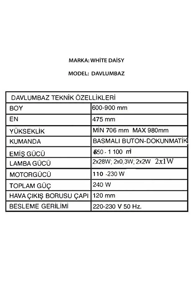 White Daisy Whıte Daısy Mod F17 Beyaz Davlumbaz